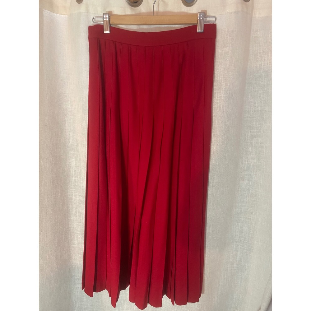 Vintage‎ Evan-Picone Midi Skirt Size 8 Red Wool Pleated Union Made in USA GUC